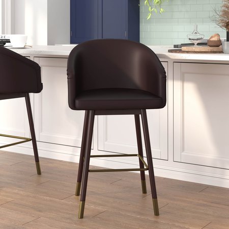 FLASH FURNITURE 26" Brown LeatherSoft Barstool with Wood Legs, PK 2 2-AY-1928-26-BR-GG